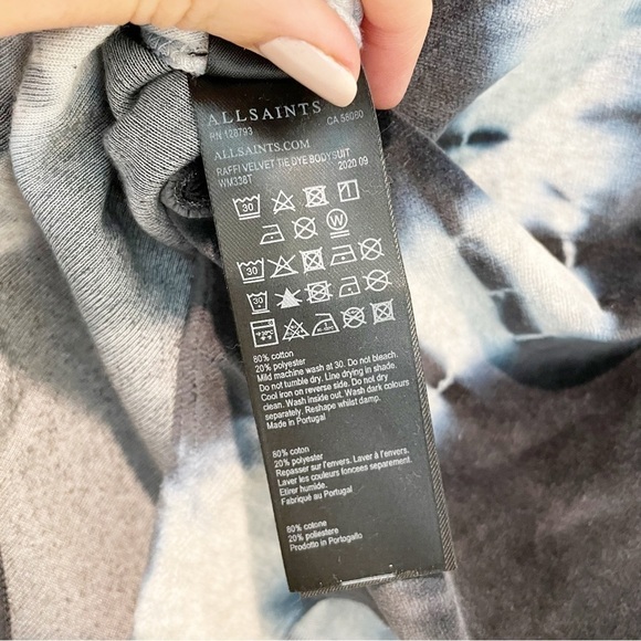 AllSaints Raffi Velvet Tie-Dye Bodysuit in Ink Blue/Grey Marl NWT - Picture 9 of 9